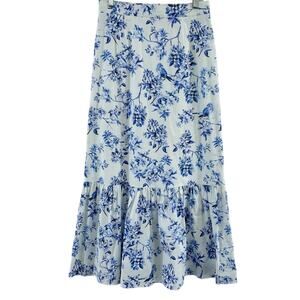 Antonio Melani x Born on 5th White/Blue Bird Maxi Skirt Women’s 10 Cotton Blend